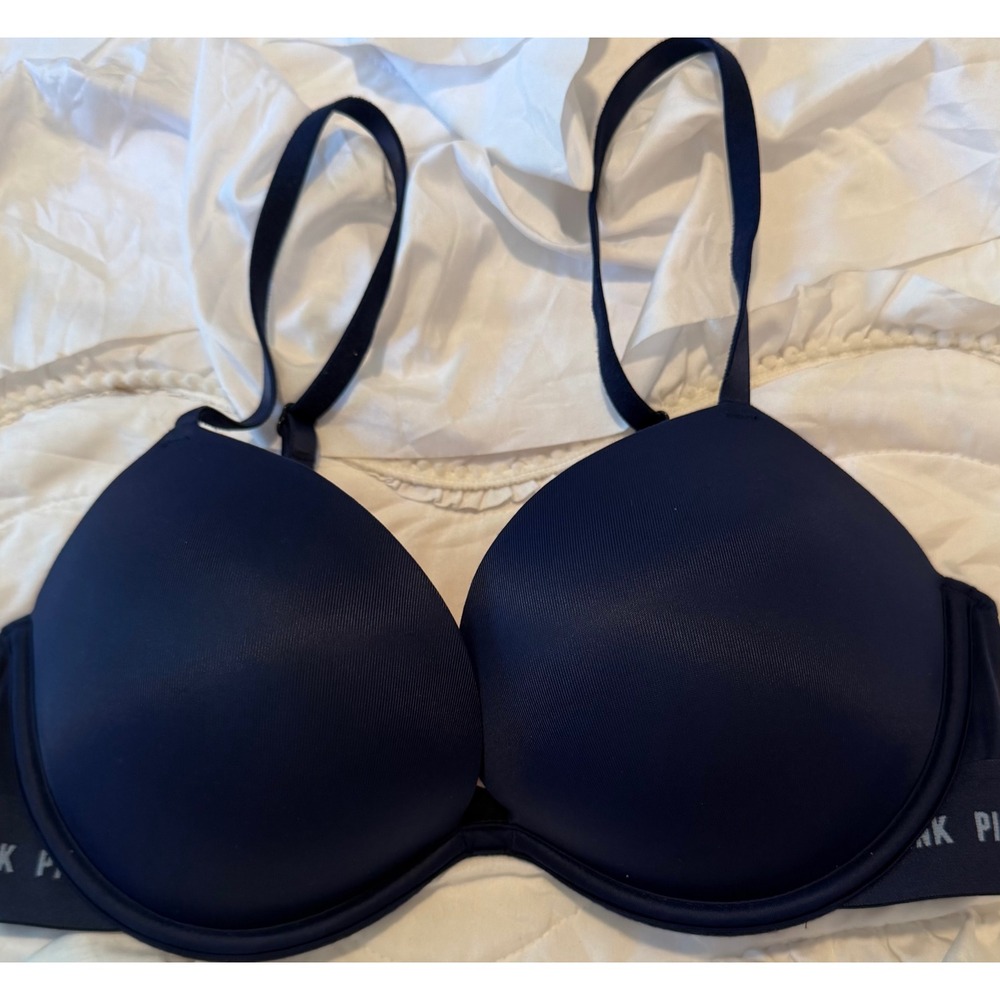 Victorias Secret PINK Wear Everywhere Push Up Bra Navy Blue 32D